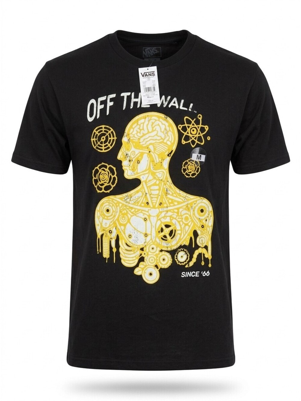Vans Off The Wall Mechanic Human Graphic T Shirt Mens Medium Black Yellow NWT